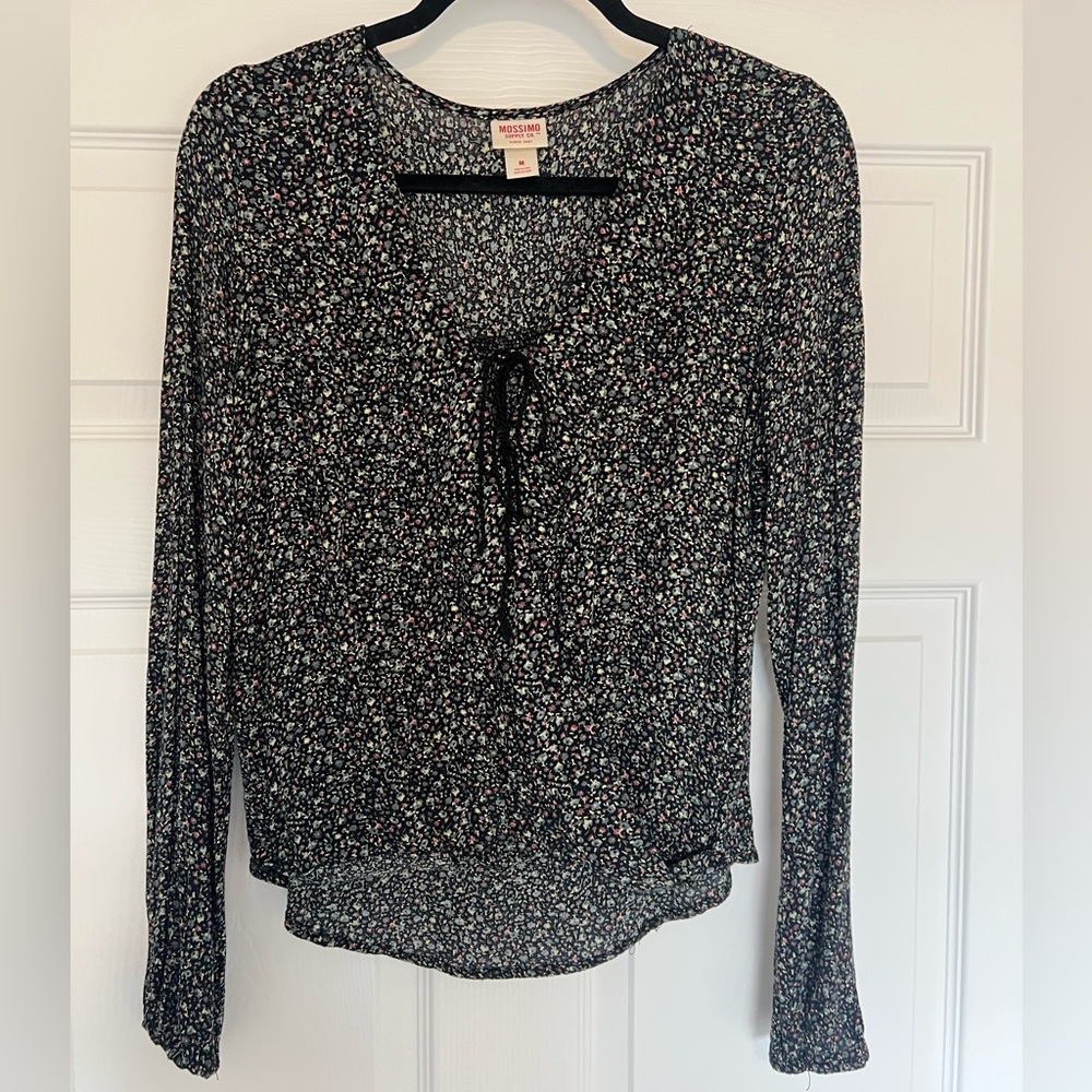 Mossimo Floral Black Front Tie Top